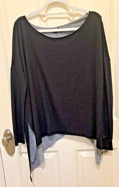 KLD Sweater Womens Small Black Tunic Boxy Oversized raw hem dolman sleeve